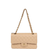 Chanel Medium Classic Double Flap Beige Caviar Gold Hardware