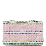 Chanel Medium Classic Double Flap White Multicolor Tweed Brushed Silver Hardware