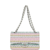 Chanel Medium Classic Double Flap White Multicolor Tweed Brushed Silver Hardware