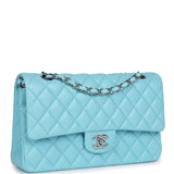 Chanel Medium Classic Double Flap Bag Light Blue Lambskin Silver Hardware