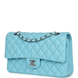 Chanel Medium Classic Double Flap Bag Light Blue Lambskin Silver Hardware