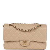 Pre-owned Chanel Medium Classic Double Flap Beige Caviar Gold Hardware