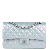 Chanel Medium Classic Double Flap Bag Blue Iridescent Calfskin Silver Hardware