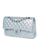 Chanel Medium Classic Double Flap Bag Blue Iridescent Calfskin Silver Hardware