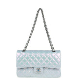 Chanel Medium Classic Double Flap Bag Blue Iridescent Calfskin Silver Hardware