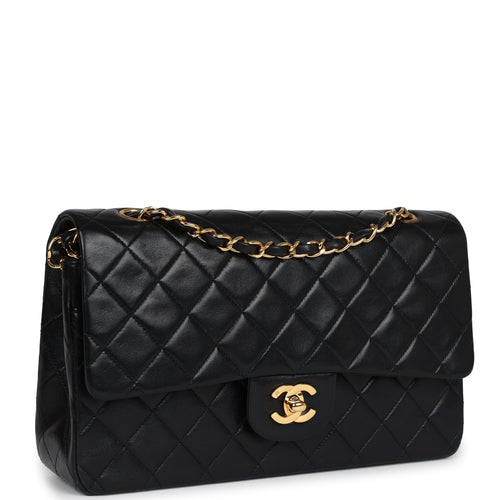 Vintage Chanel Medium Classic Double Flap Black Lambskin Gold Hardware