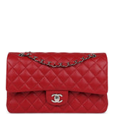 Chanel Medium Classic Double Flap Bag Red Lambskin Silver Hardware