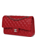 Chanel Medium Classic Double Flap Bag Red Lambskin Silver Hardware