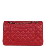 Chanel Medium Classic Double Flap Bag Red Lambskin Silver Hardware