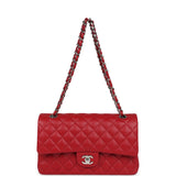 Chanel Medium Classic Double Flap Bag Red Lambskin Silver Hardware