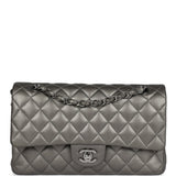 Pre-owned Chanel Medium Classic Double Flap Bag Metallic Grey Lambskin Silver Hardware