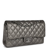 Pre-owned Chanel Medium Classic Double Flap Bag Metallic Grey Lambskin Silver Hardware