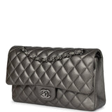 Pre-owned Chanel Medium Classic Double Flap Bag Metallic Grey Lambskin Silver Hardware