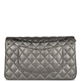 Pre-owned Chanel Medium Classic Double Flap Bag Metallic Grey Lambskin Silver Hardware