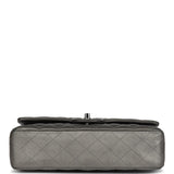 Pre-owned Chanel Medium Classic Double Flap Bag Metallic Grey Lambskin Silver Hardware