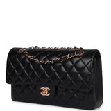 Chanel Medium Classic Double Flap Black Lambskin Rose Gold Hardware