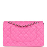 Chanel Medium Classic Double Flap Dark Pink Lambskin Silver Hardware