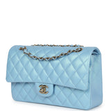 Chanel Medium Classic Double Flap Bag Light Blue Iridescent Calfskin Gold Hardware