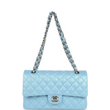 Chanel Medium Classic Double Flap Bag Light Blue Iridescent Calfskin Gold Hardware