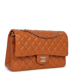 Chanel Medium Classic Double Flap Bag Caramel Shiny Caviar Light Gold Hardware