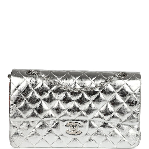 Chanel Medium Classic Double Flap Bag Metallic Silver Aged Calfskin Silver Hardware
