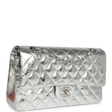 Chanel Medium Classic Double Flap Bag Metallic Silver Aged Calfskin Silver Hardware