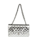 Chanel Medium Classic Double Flap Bag Metallic Silver Aged Calfskin Silver Hardware