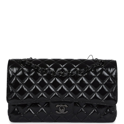 Chanel Medium Classic Double Flap Bag So Black Shiny Aged Calfskin Black Hardware