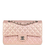 Chanel Medium Classic Double Flap Bag Pink Iridescent Lambskin Silver Hardware