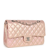 Chanel Medium Classic Double Flap Bag Pink Iridescent Lambskin Silver Hardware