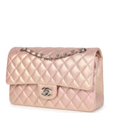 Chanel Medium Classic Double Flap Bag Pink Iridescent Lambskin Silver Hardware