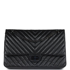 Chanel Medium Chevron Reissue 226 2.55 Flap Bag So Black Aged Calfskin Black Hardware