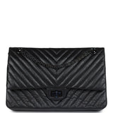 Chanel Medium Chevron Reissue 226 2.55 Flap Bag So Black Aged Calfskin Black Hardware