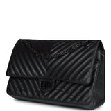 Chanel Medium Chevron Reissue 226 2.55 Flap Bag So Black Aged Calfskin Black Hardware