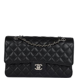 Pre-owned Chanel Medium Classic Double Flap Black Caviar Silver Hardware