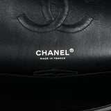 Pre-owned Chanel Medium Classic Double Flap Bag Black Crumpled Patent Leather Silver Hardware