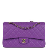 Chanel Medium Classic Double Flap Bag Purple Caviar Light Gold Hardware