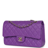 Chanel Medium Classic Double Flap Bag Purple Caviar Light Gold Hardware