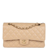 Chanel Medium Classic Double Flap Beige Caviar Gold Hardware