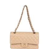 Chanel Medium Classic Double Flap Beige Caviar Gold Hardware