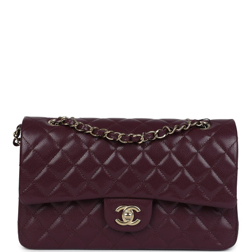 Chanel Medium Classic Double Flap Bag Burgundy Caviar Light Gold Hardware