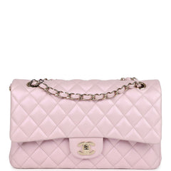 Chanel Medium Classic Double Flap Bag Pink Iridescent Lambskin Light Gold Hardware