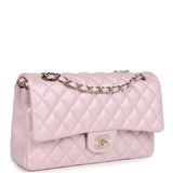 Chanel Medium Classic Double Flap Bag Pink Iridescent Lambskin Light Gold Hardware