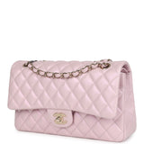 Chanel Medium Classic Double Flap Bag Pink Iridescent Lambskin Light Gold Hardware