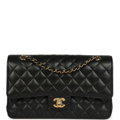 Pre-owned Chanel Medium Classic Double Flap Black Caviar Gold Hardware