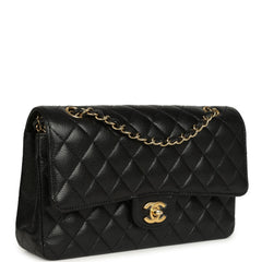 Pre-owned Chanel Medium Classic Double Flap Black Caviar Gold Hardware