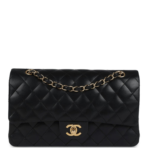 Pre-owned Chanel Medium Classic Double Flap Bag Black Lambskin Gold Hardware