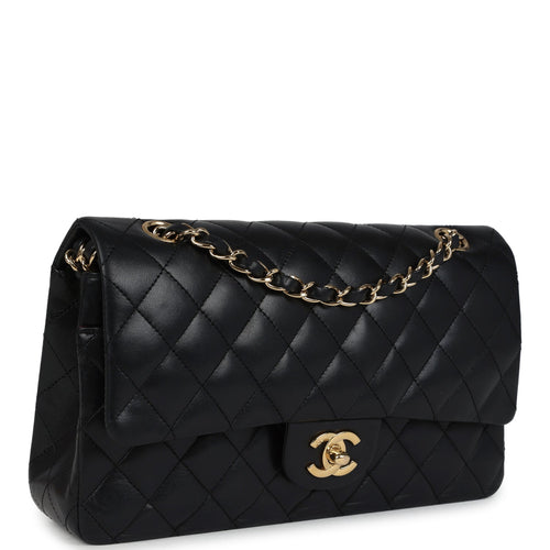 Pre-owned Chanel Medium Classic Double Flap Bag Black Lambskin Gold Hardware