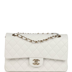 Chanel Medium Classic Double Flap White Caviar Light Gold Hardware