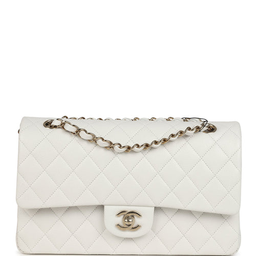 Chanel Medium Classic Double Flap White Caviar Light Gold Hardware